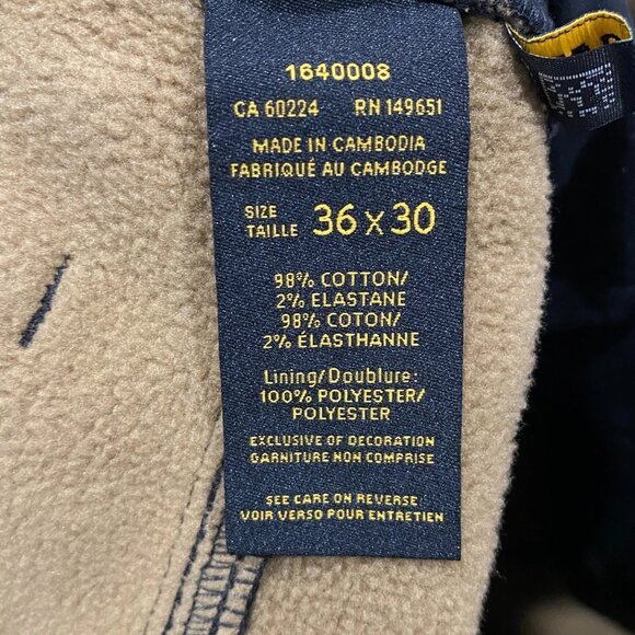 CAT Caterpillar Work Pants Mens 36 x 30 Black Canvas Fleece Lined Insulated - Picture 10 of 12